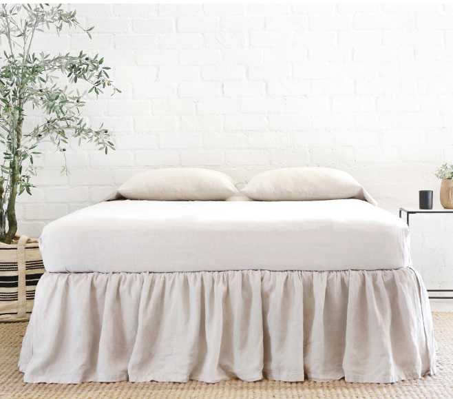 Gathered Linen Bed Skirt On Decking By, Bed Skirts Queen